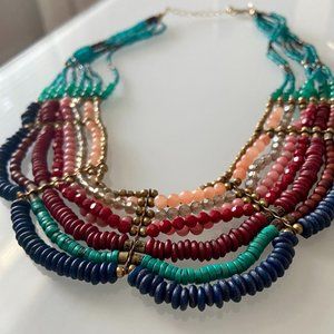 Colorful Beaded Collar Necklace Fall Colors Bib
